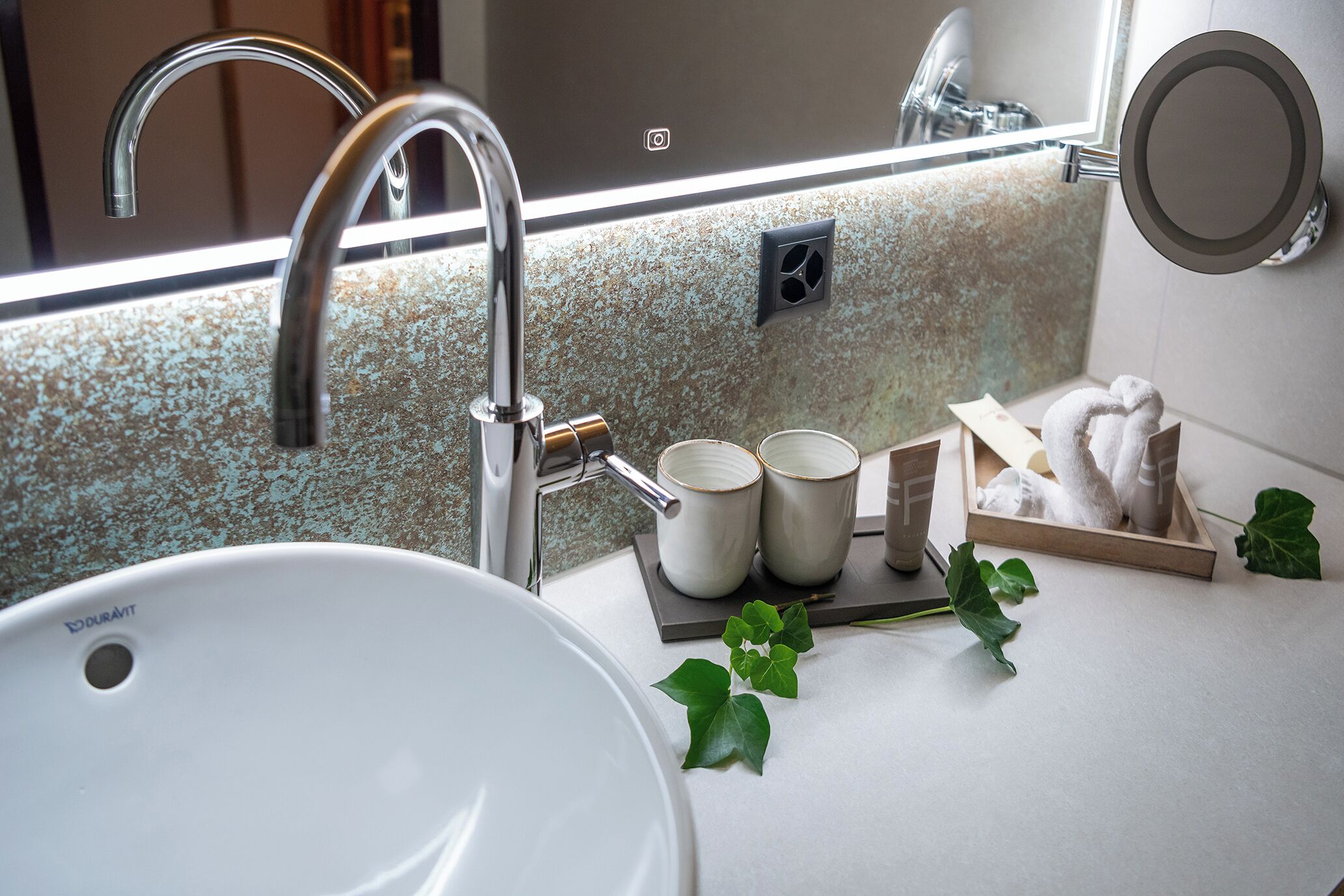 standard suite | bathroom | hair dryer, heated floors, towels