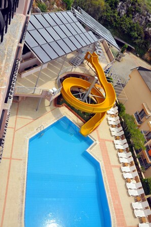 Indoor pool, outdoor pool, pool umbrellas, sun loungers