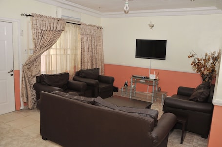 Flat-screen TV, DVD player