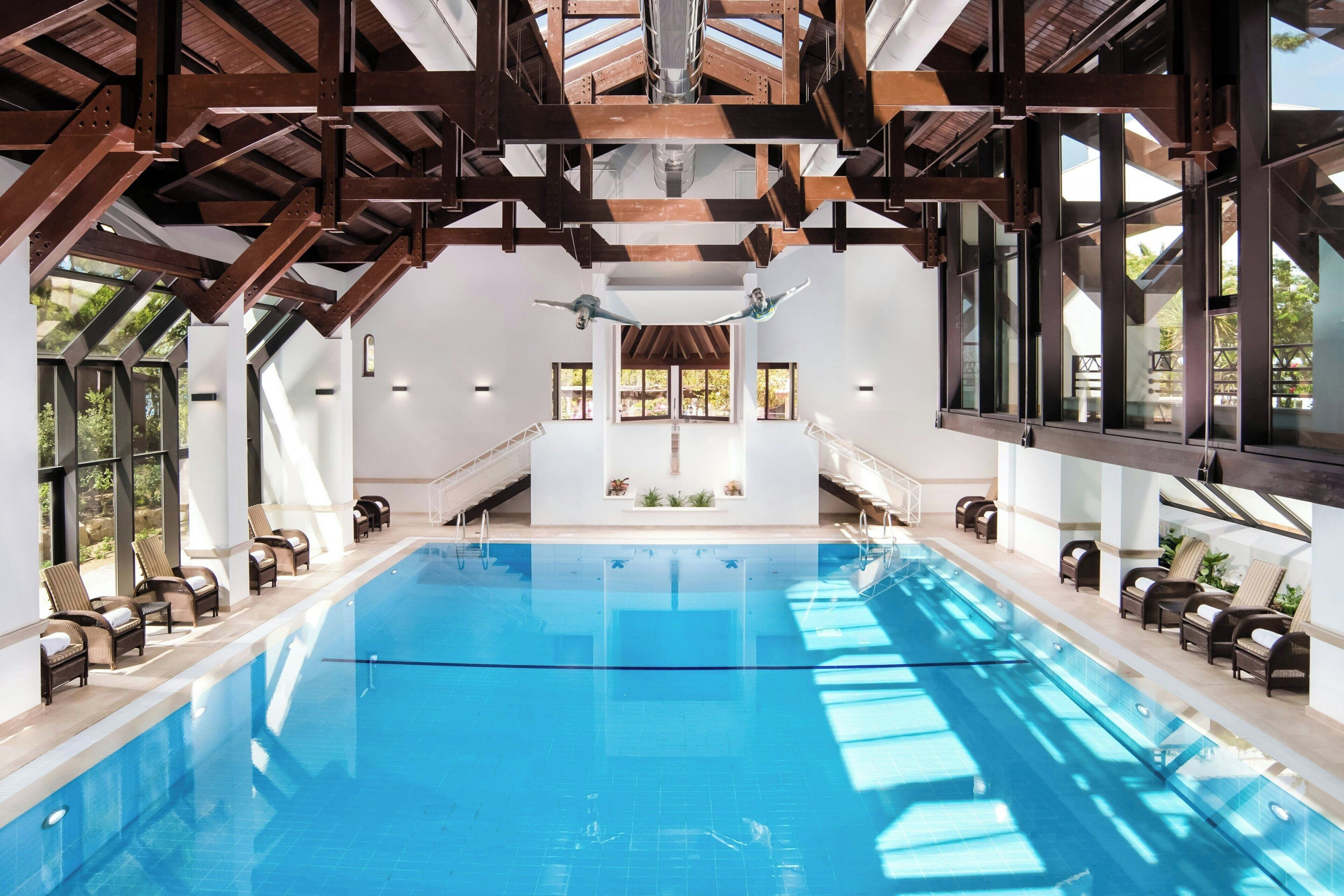 indoor pool, 7 outdoor pools, pool umbrellas, pool loungers