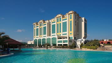6 indoor pools, seasonal outdoor pool, pool umbrellas, pool loungers