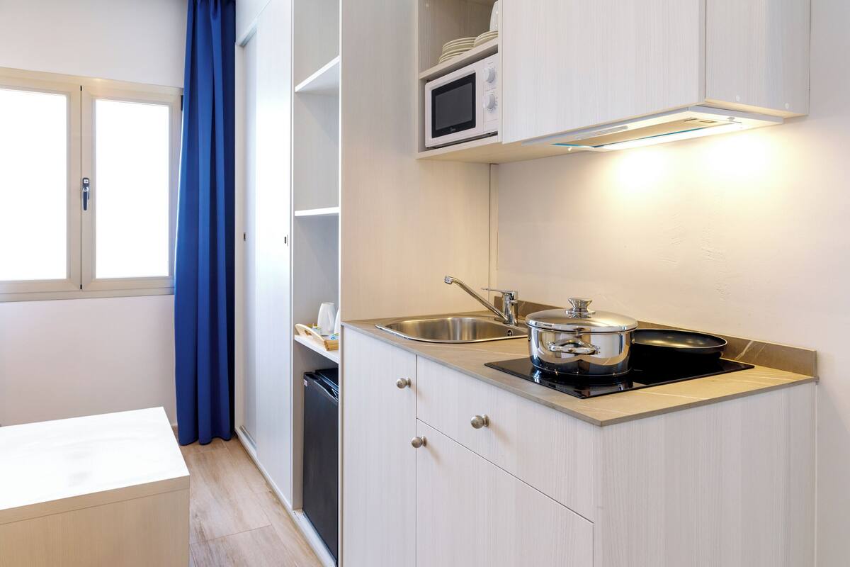 Mini-fridge, electric kettle