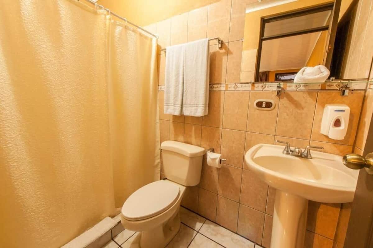 Shower, free toiletries, hair dryer, towels