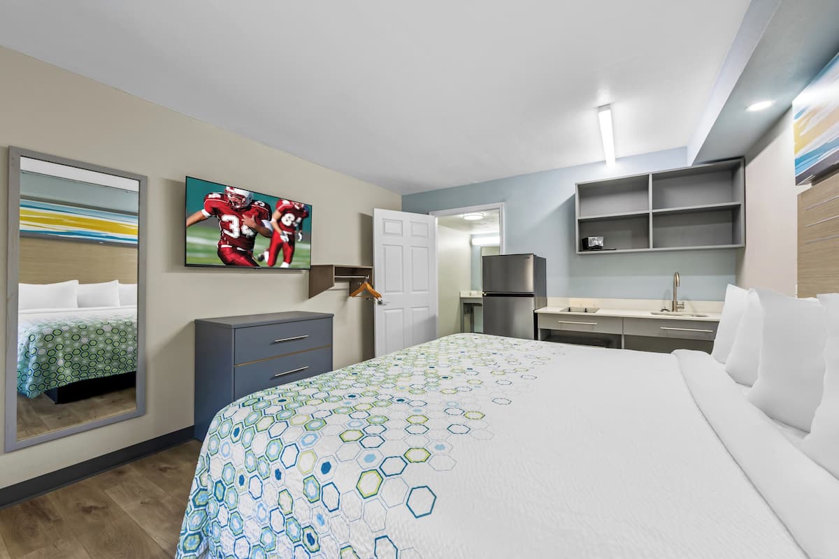 Desk, blackout drapes, iron/ironing board (on request), WiFi (free)