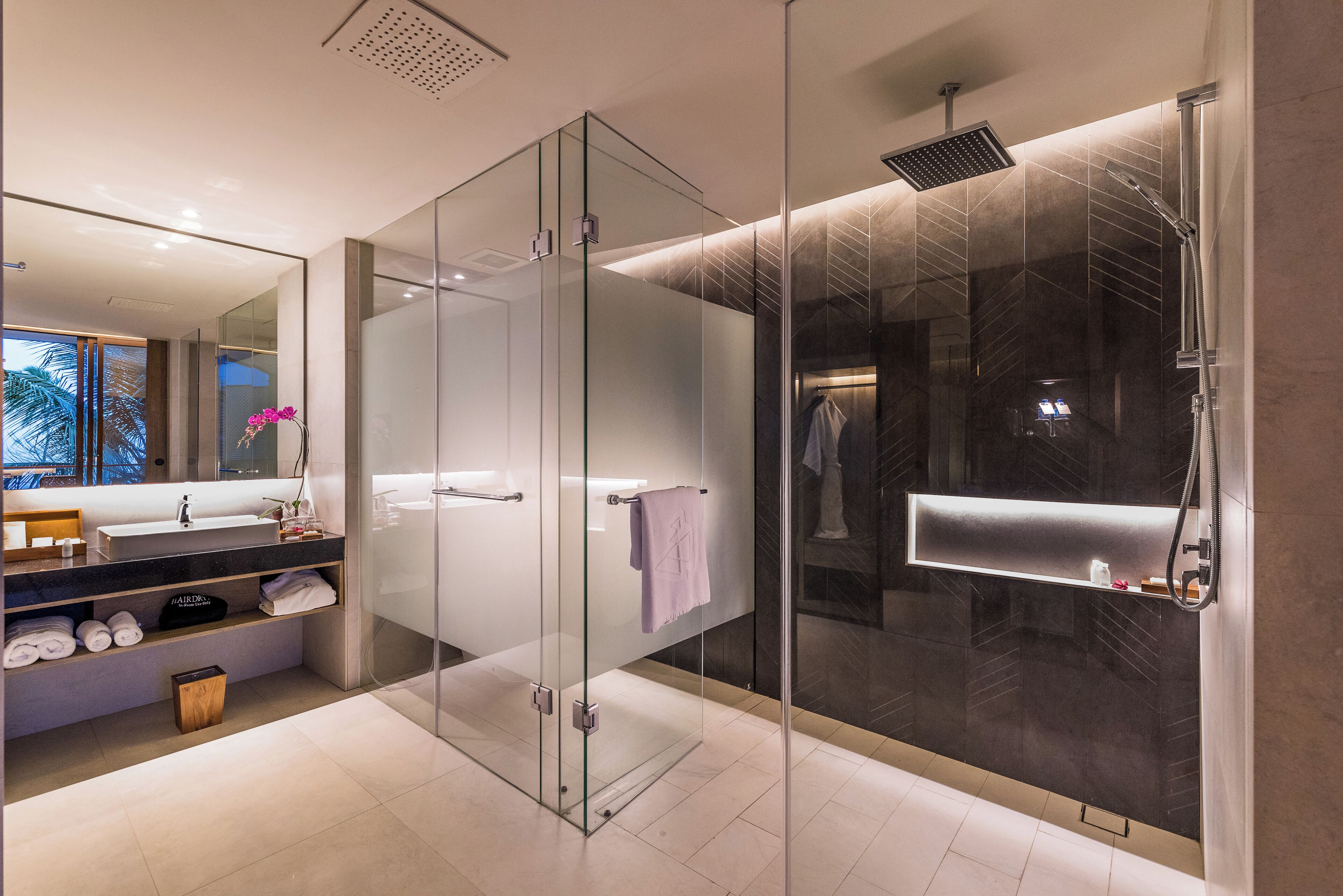 free toiletries, hair dryer, bathrobes, bidet