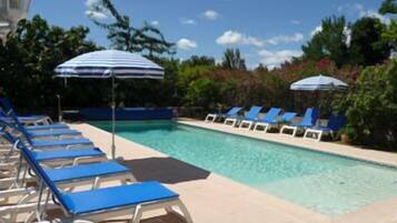 Outdoor pool, sun loungers