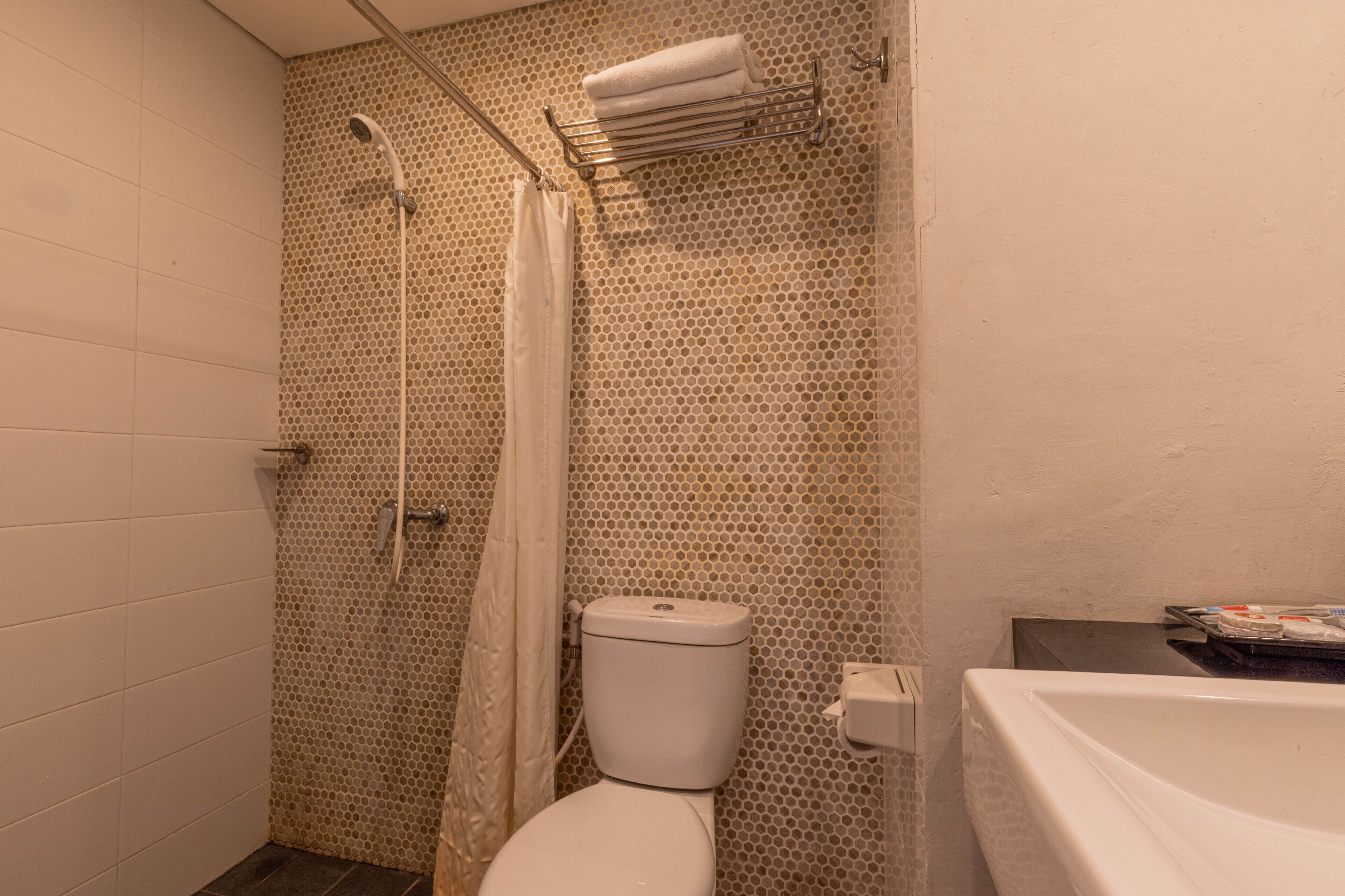 Un baño con ducha, inodoro y bañera.