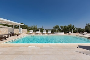 Außenpool (je nach Saison geöffnet), Sonnenschirme, Liegestühle