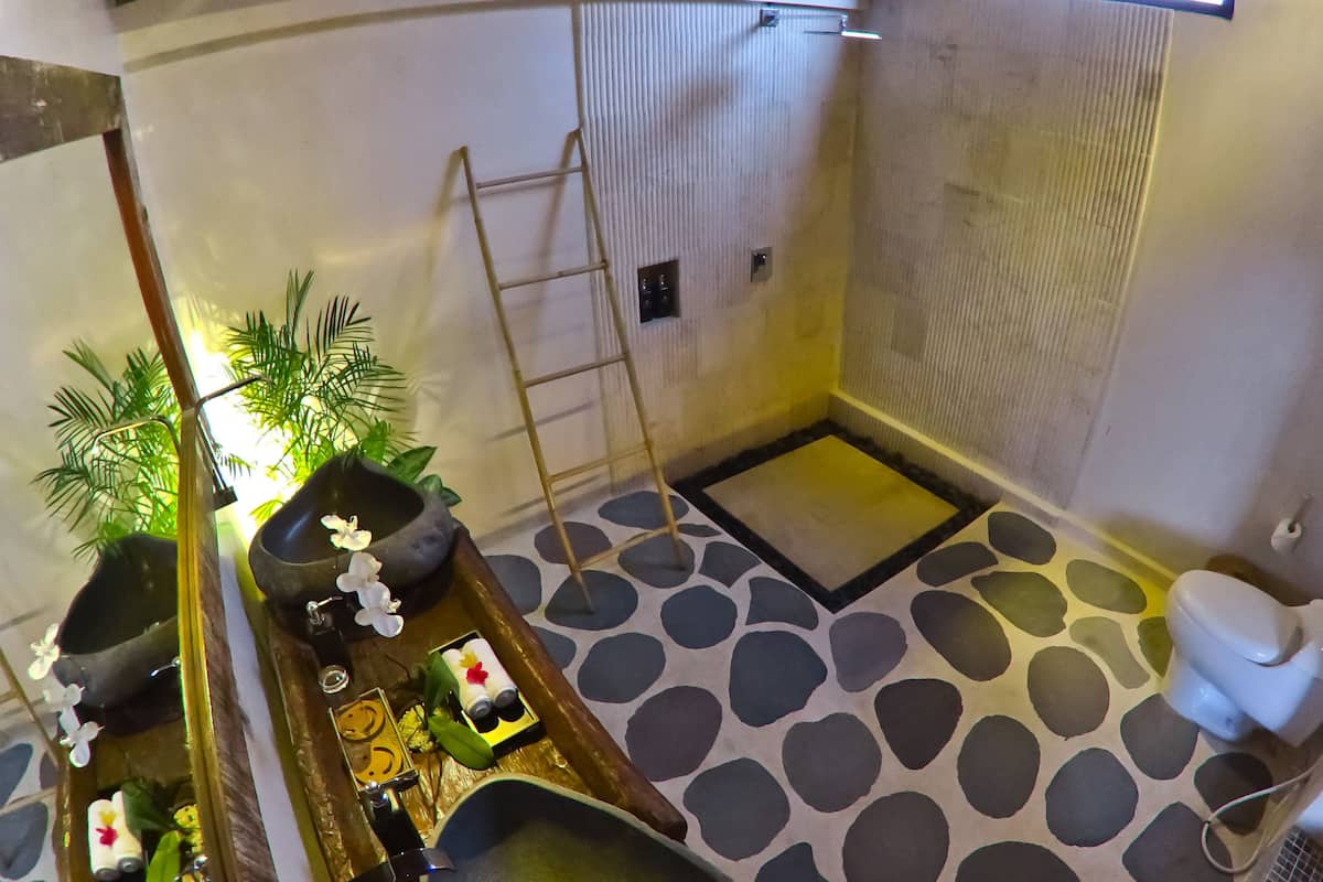 shower, free toiletries, hair dryer, slippers