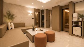 Suite | Premium bedding, memory-foam beds, desk, blackout curtains