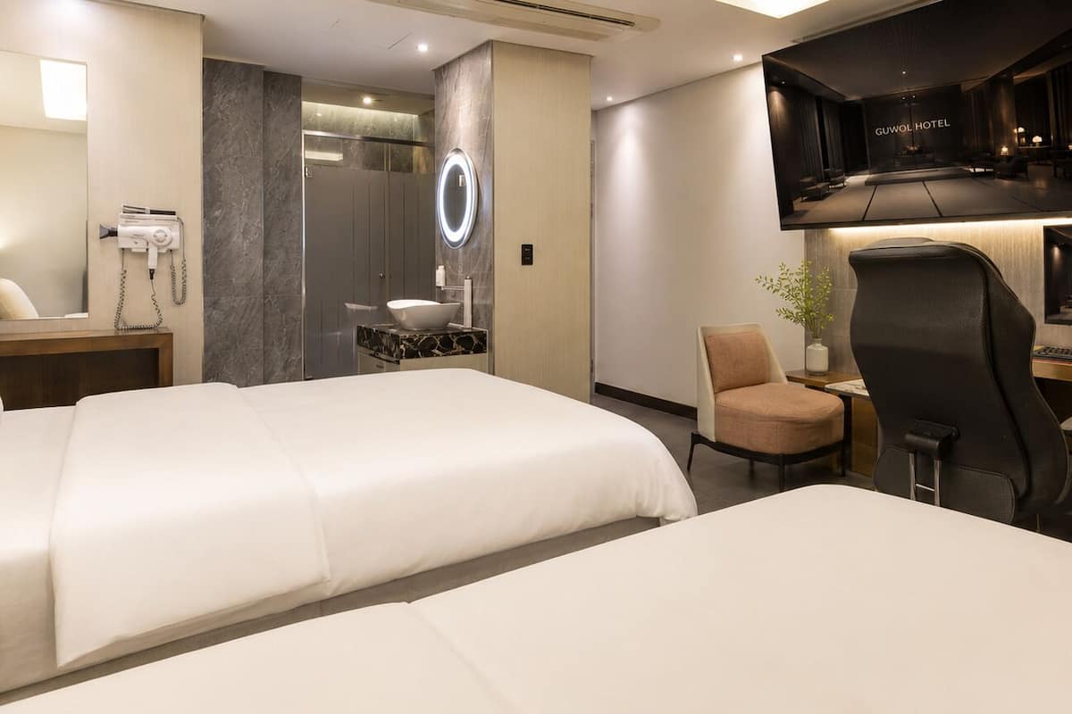 Premium bedding, memory-foam beds, desk, blackout curtains