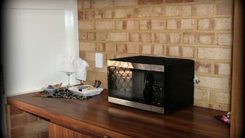Fridge, microwave, coffee/tea maker, electric kettle