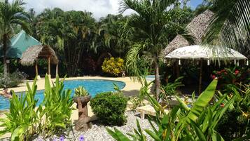 Outdoor pool, pool umbrellas