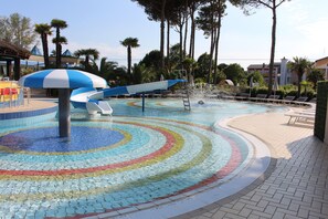 Indoor pool, seasonal outdoor pool, pool umbrellas, pool loungers