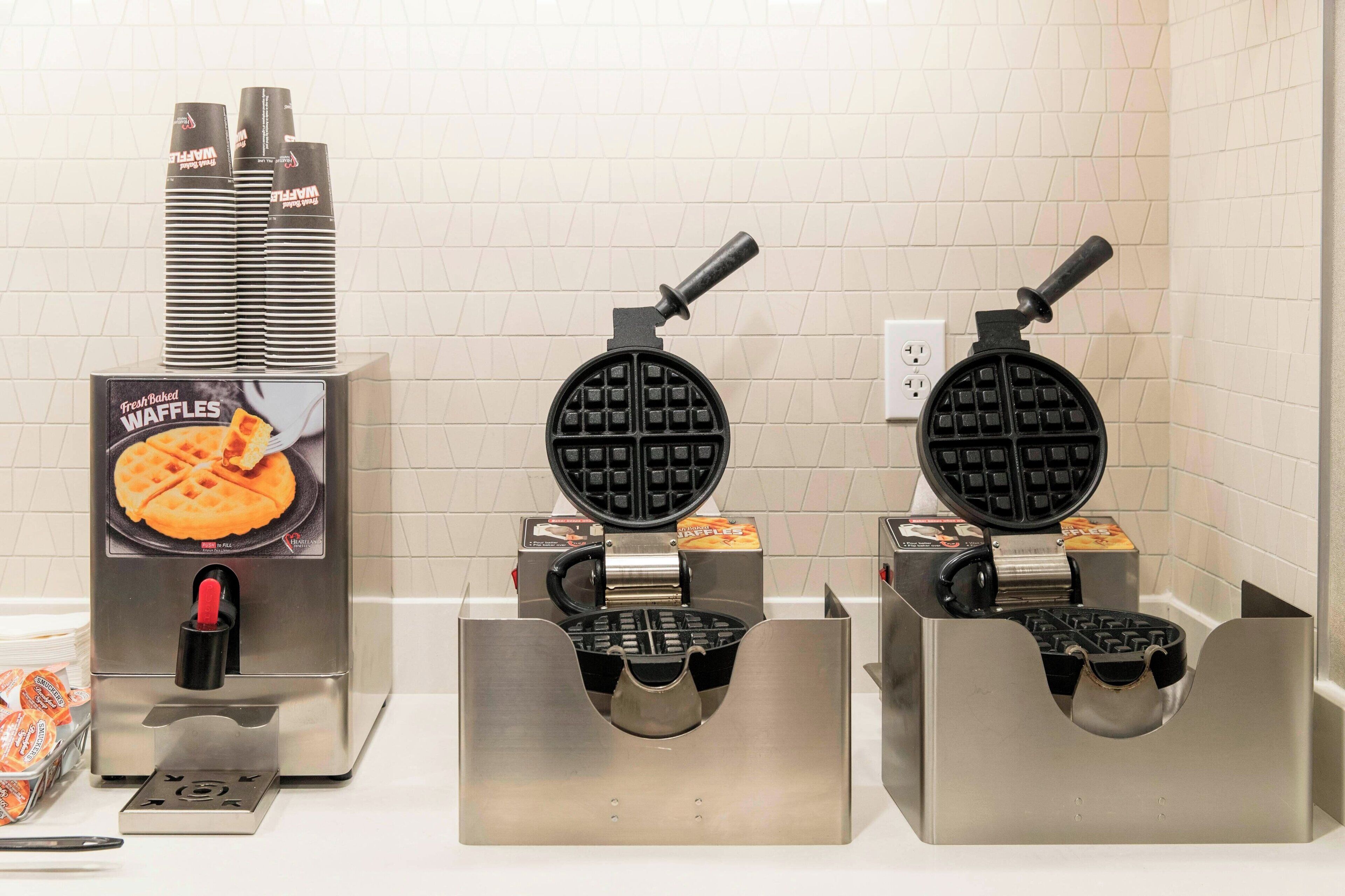 A waffle maker with a waffle box and a waffle maker box.