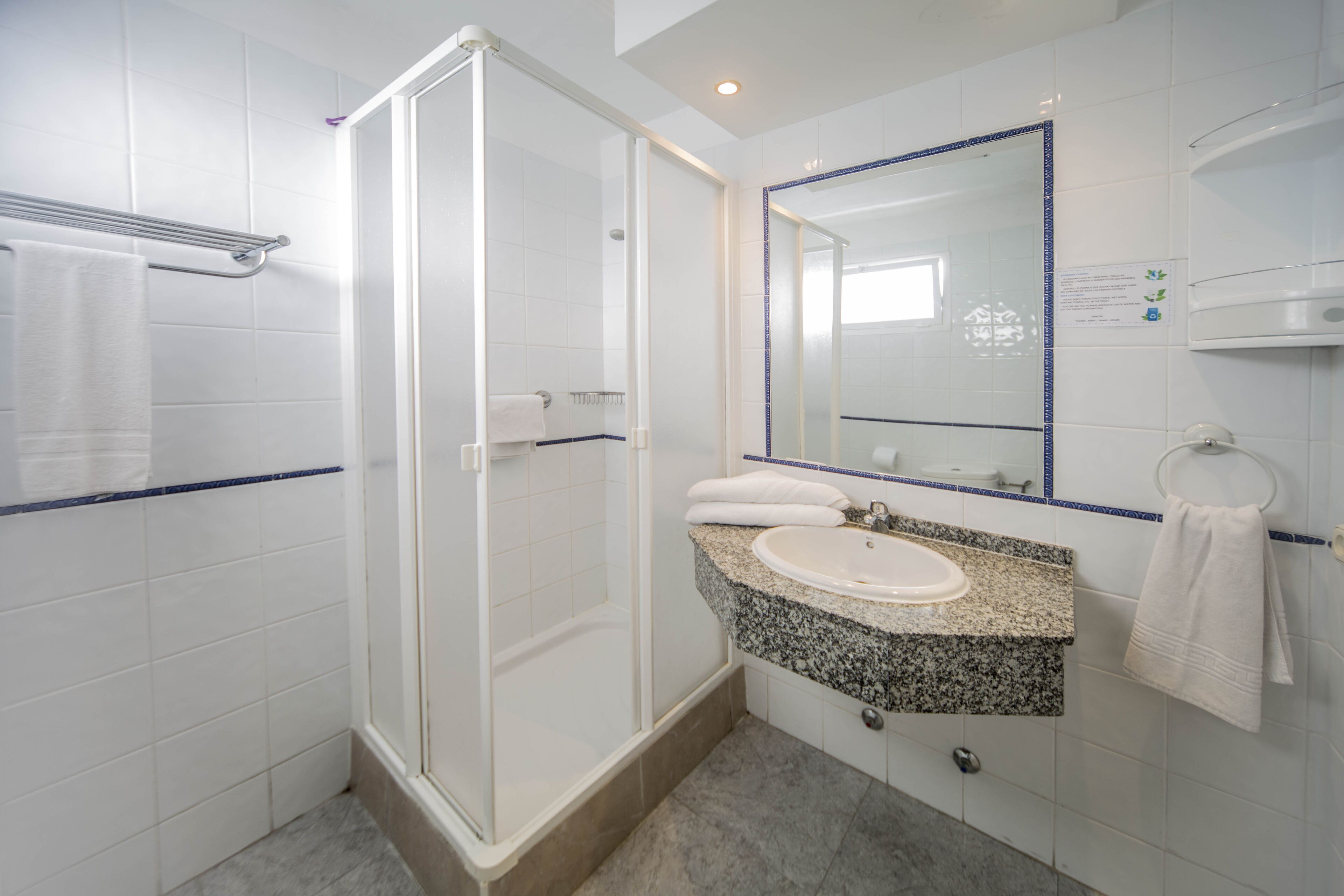 standard studio | bathroom | shower, hair dryer, bidet, towels