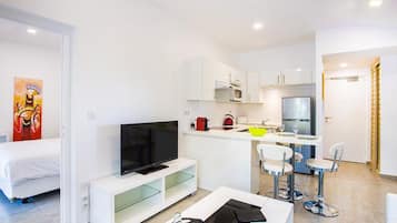 1st Floor Suite | Living room | 32-inch flat-screen TV with satellite channels, TV