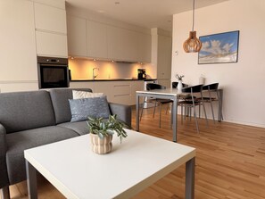 Apartment, 2 Bedrooms, Terrace (5 People) | Private kitchen | Fridge, microwave, oven, stovetop - Plesners Havnelejligheder (Skagen)
