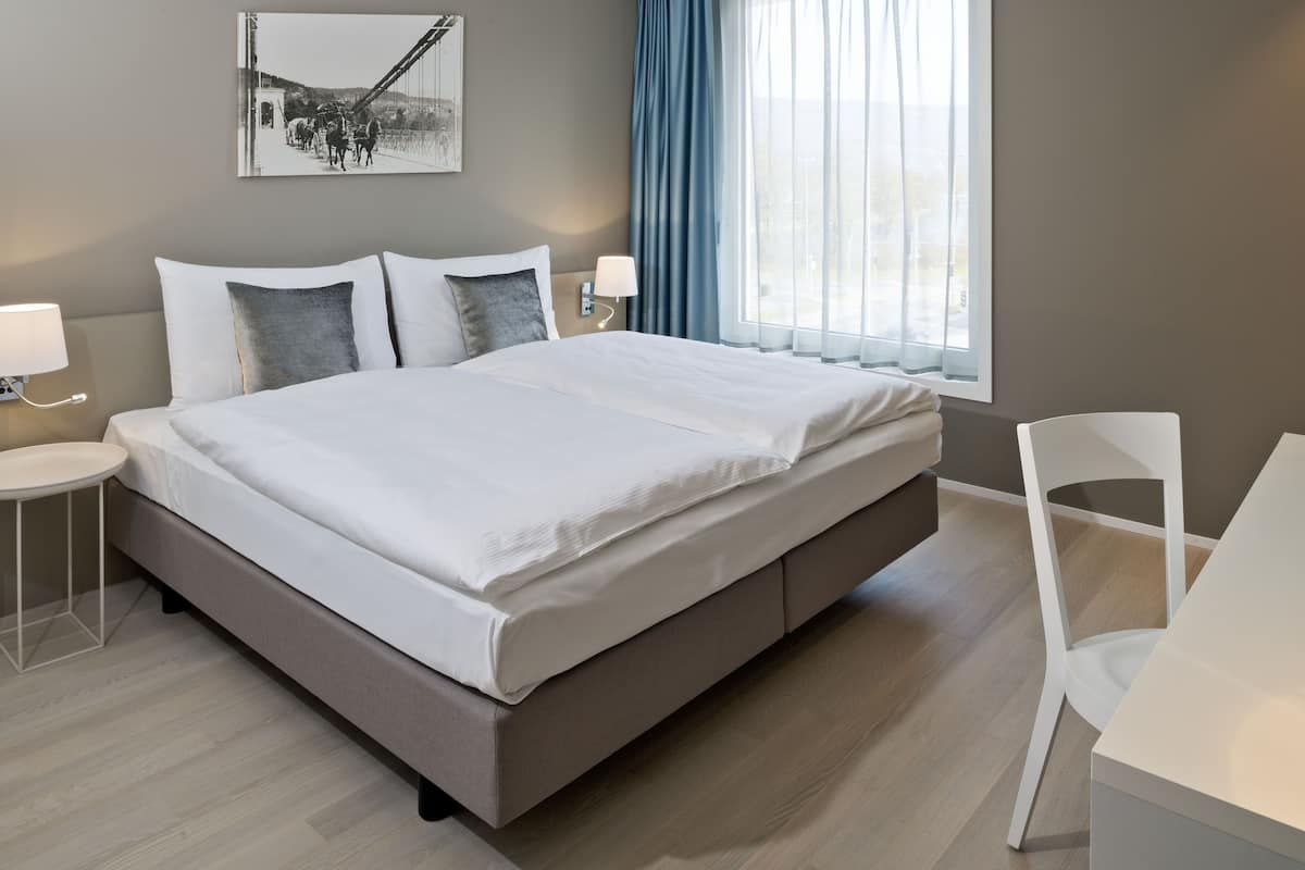 double room | in-room safe, desk, laptop workspace, blackout curtains