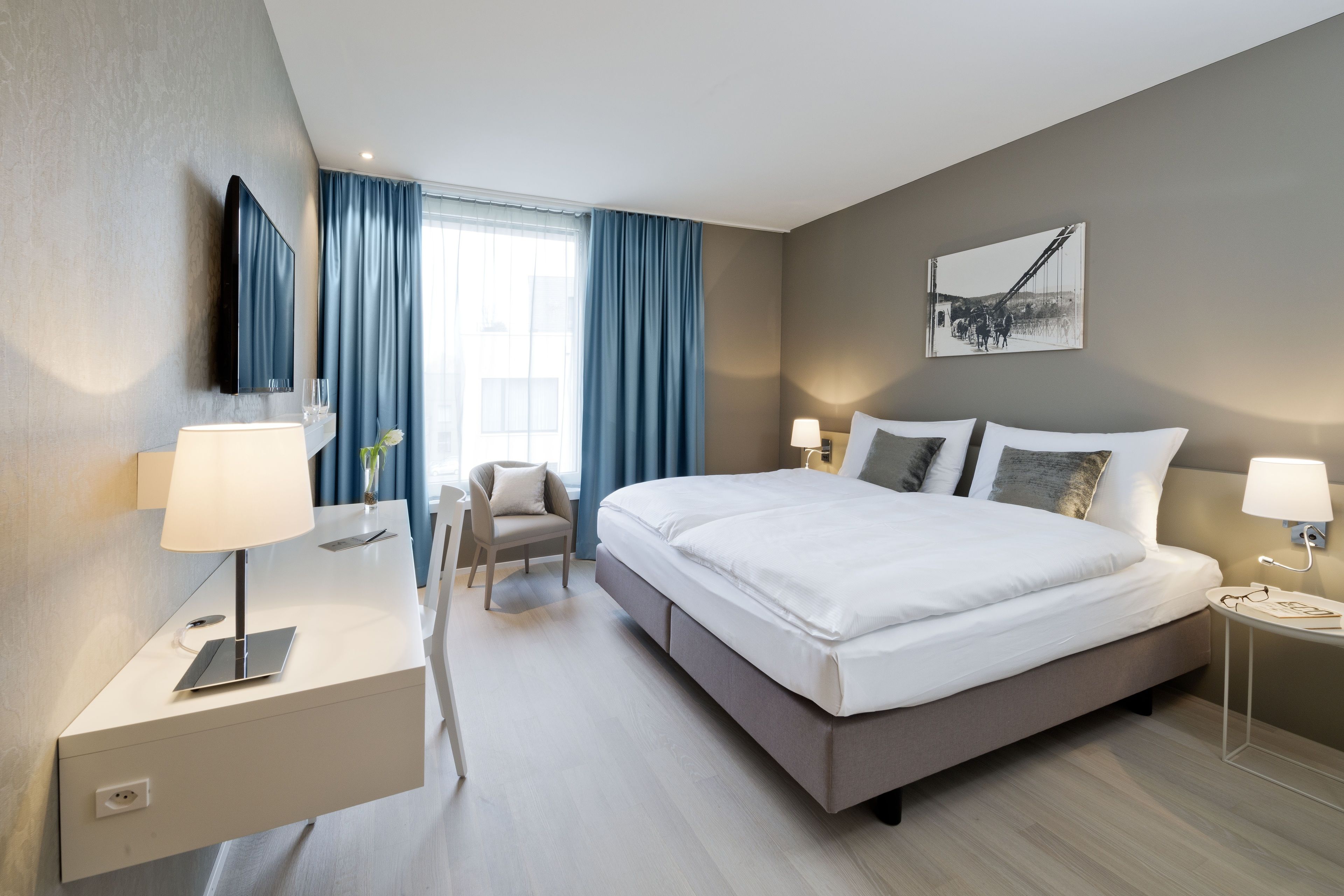 double room | in-room safe, desk, laptop workspace, blackout curtains