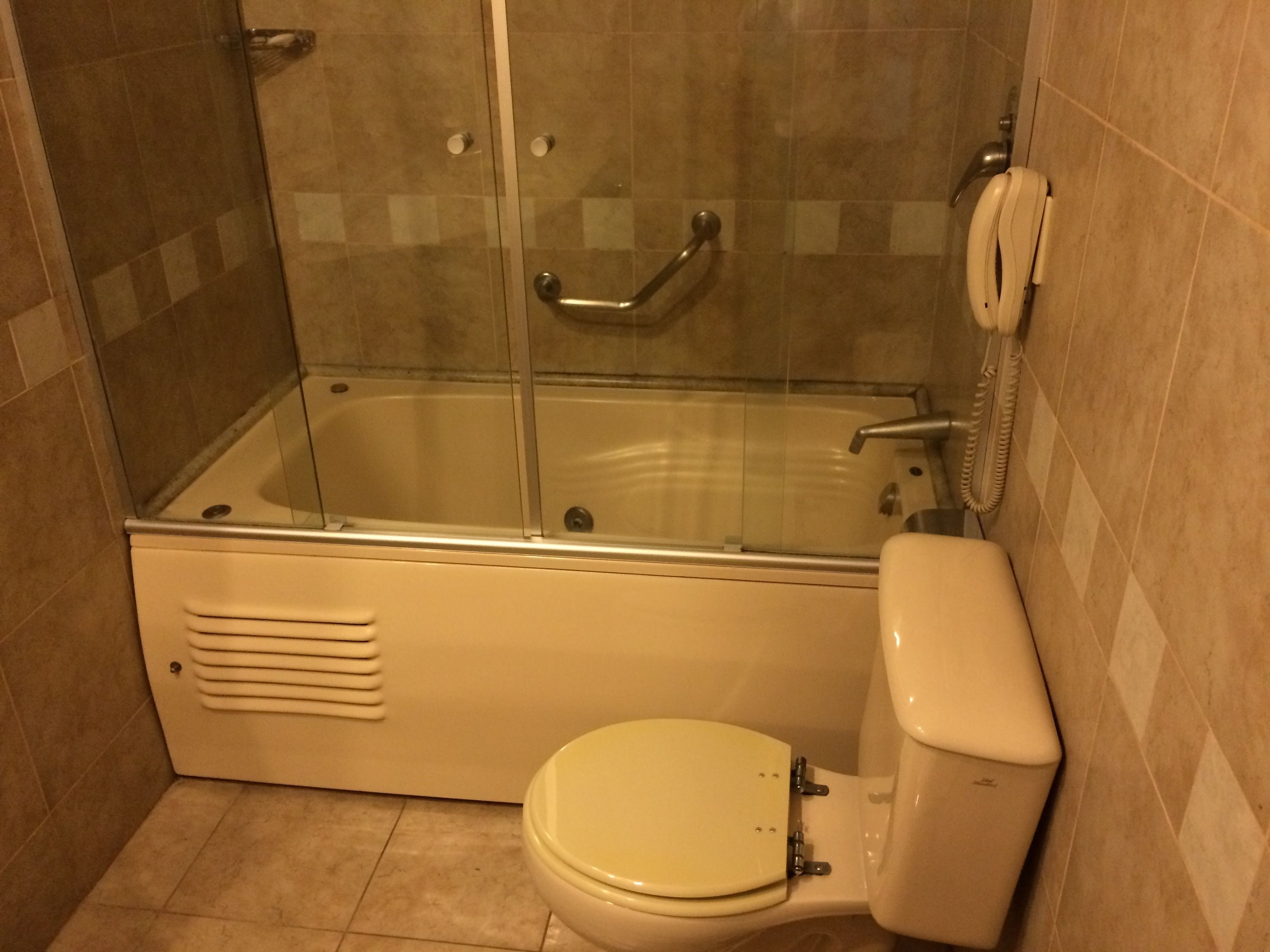 combined shower/bathtub, hair dryer, towels