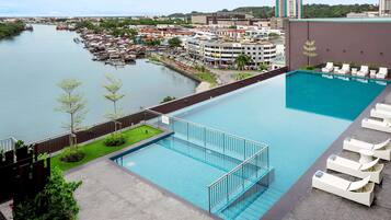 Outdoor pool, pool loungers