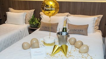 Minibar, desk, laptop workspace, blackout drapes