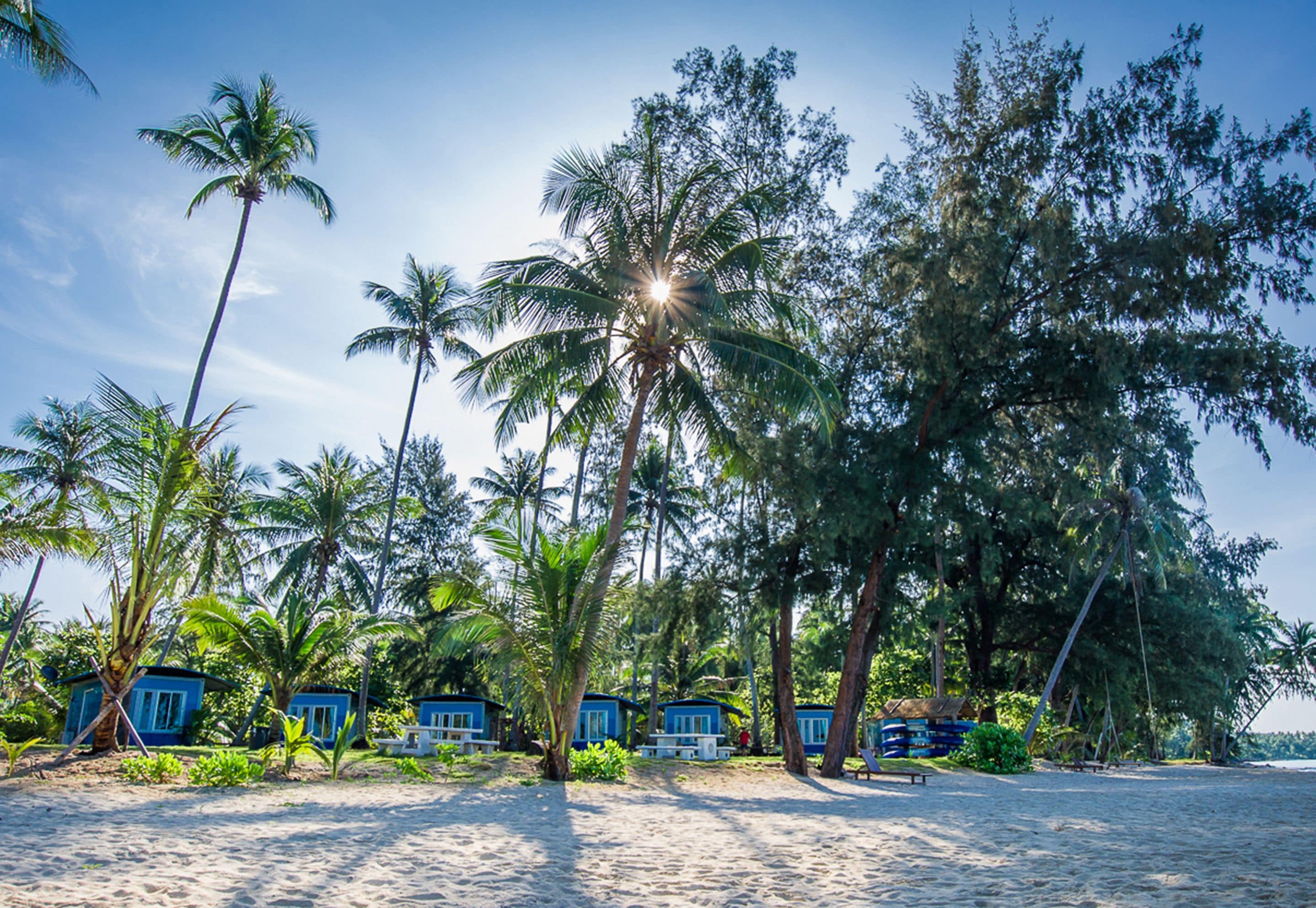 On the beach, sun-loungers, beach umbrellas, beach towels