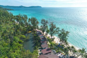 On the beach, sun-loungers, beach umbrellas, beach towels