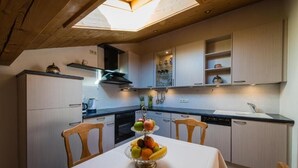 Fridge, stovetop, electric kettle, cookware/dishes/utensils - Aparthotel Fackler (Tegernsee)