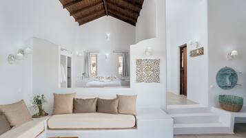 Deluxe Bungalow with Sea View | BettwÀsche aus Àgyptischer Baumwolle, hochwertige Bettwaren