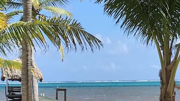 Plage privée, sable blanc, chaises longues, parasols