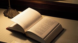 A bed with a headboard, a bedside lamp, and an open book on a bedside table. - La Posada de Pradorey (Gumiel de Mercado)