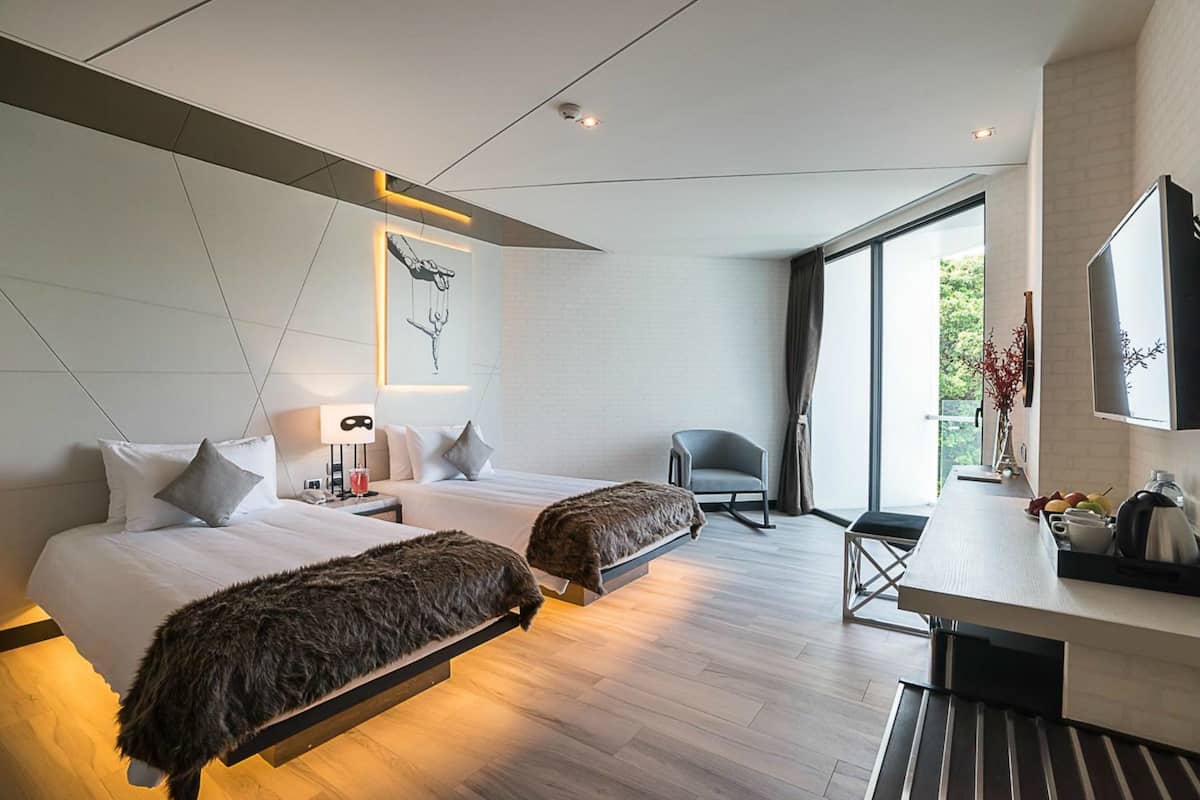 Chambre Deluxe, 2 lits une place, balcon, vue jardin