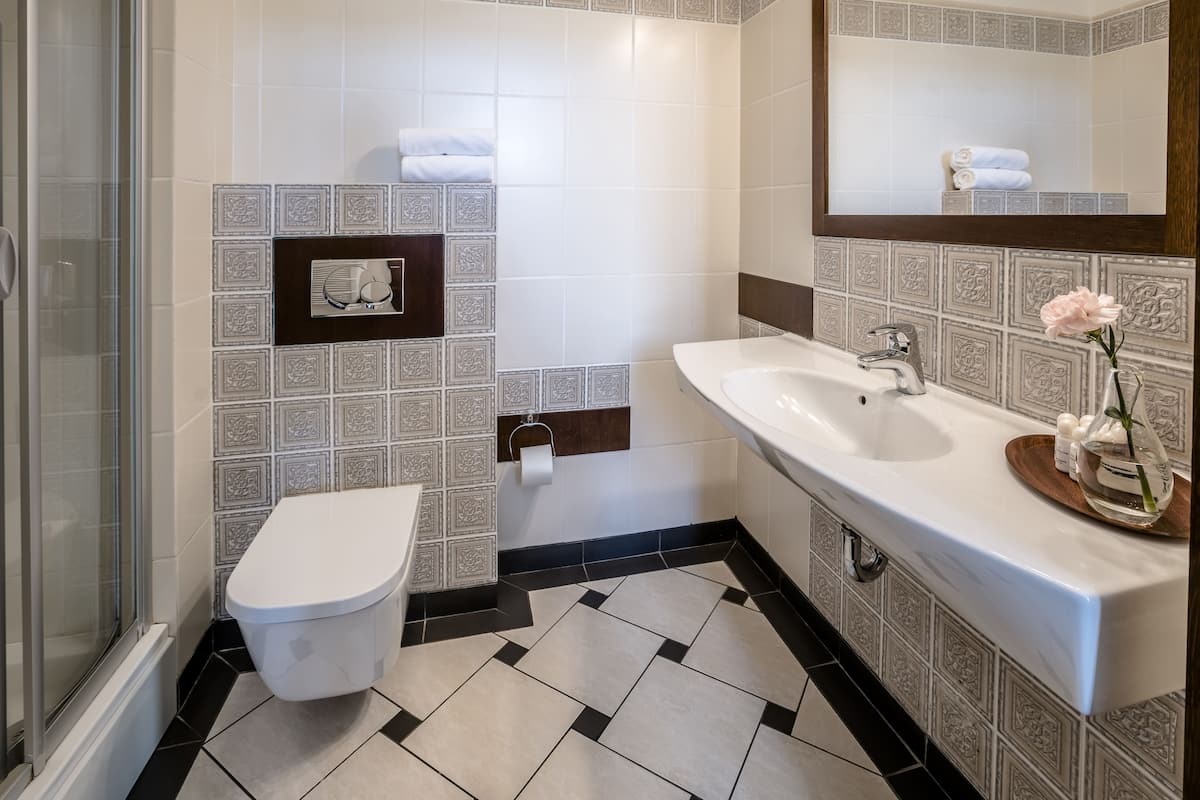 shower, free toiletries, hair dryer, bathrobes