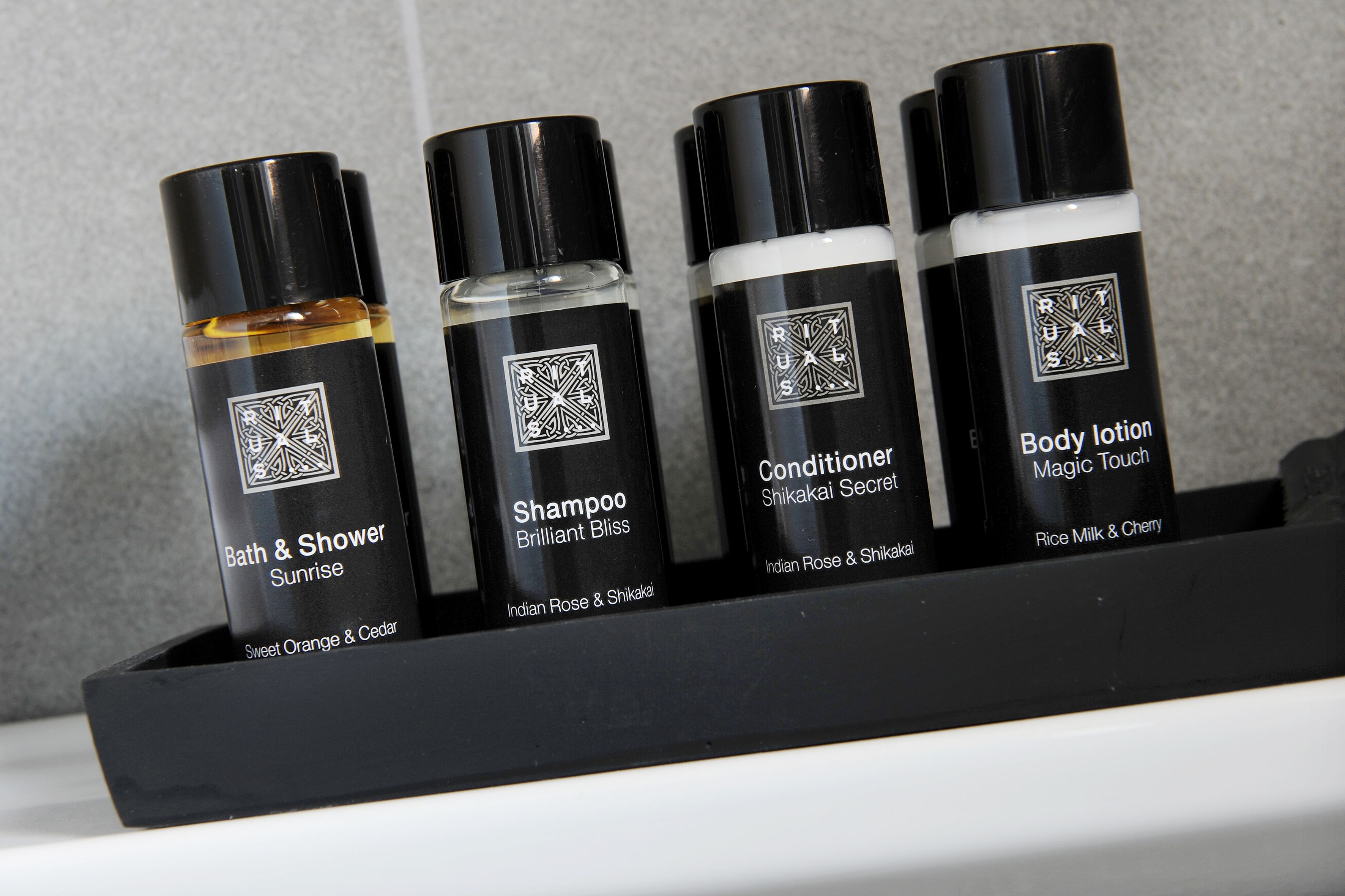 free toiletries, hair dryer, towels