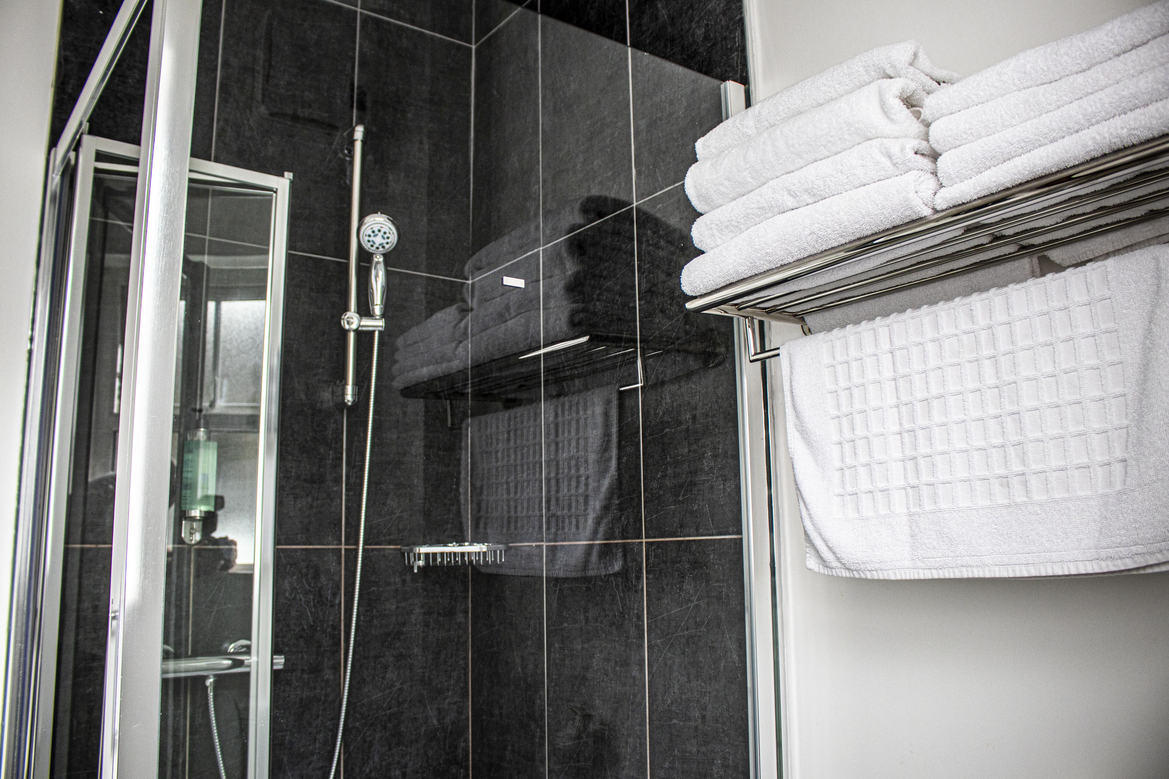 Regadera, amenidades de baño gratuitas, secadora de cabello, toallas 
