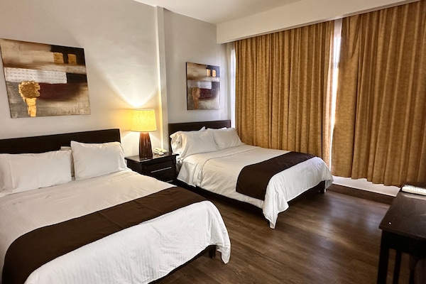 Basic Double Room, 2 Double Beds | Down comforters, desk, laptop workspace, iron/ironing board