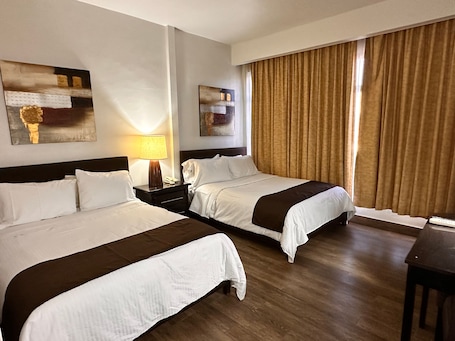 Basic Double Room, 2 Double Beds | Down comforters, desk, laptop workspace, iron/ironing board