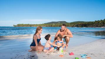 On the beach, white sand
