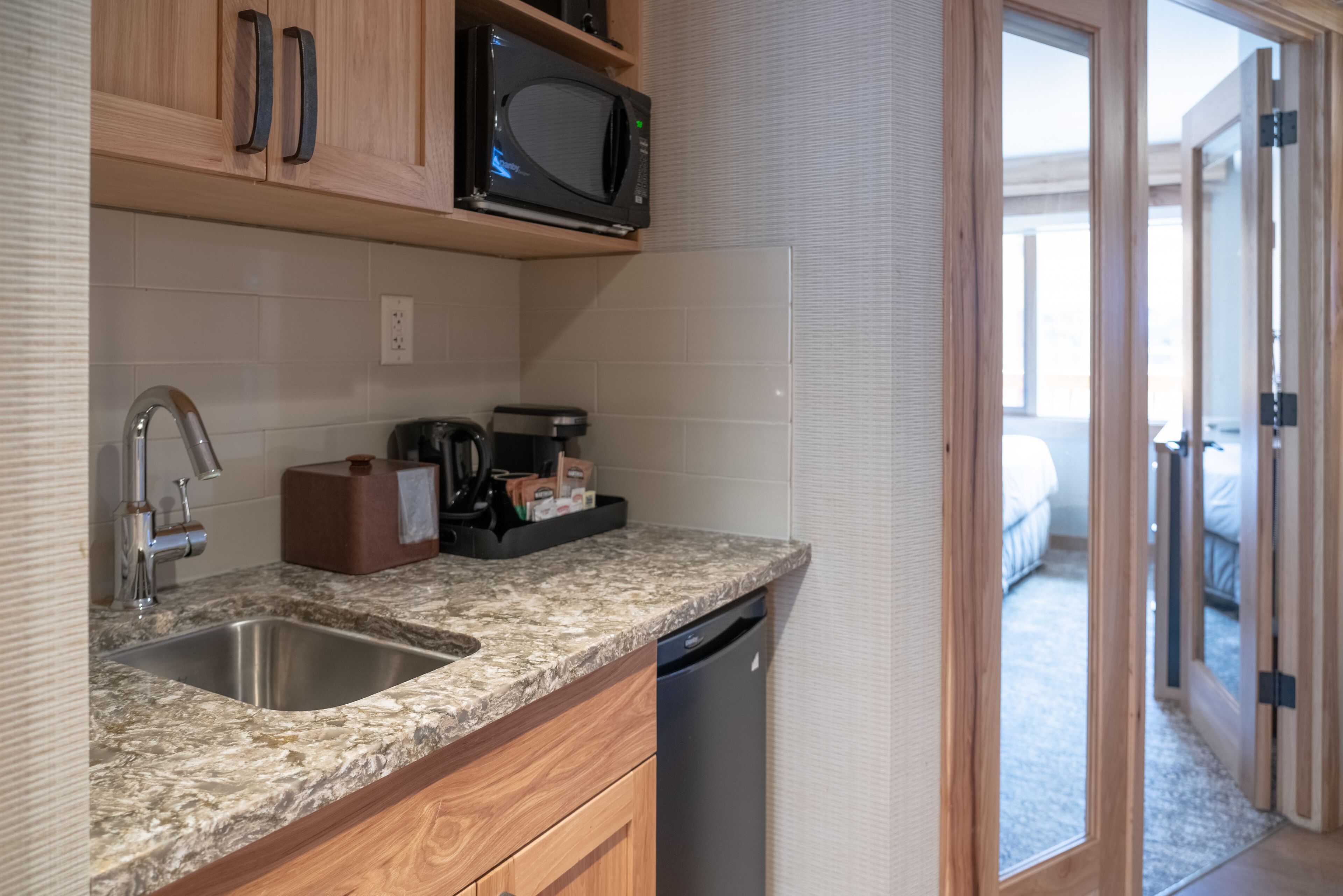 superior one bedroom suite 2 queens | private kitchenette | fridge, coffee/tea maker, electric kettle