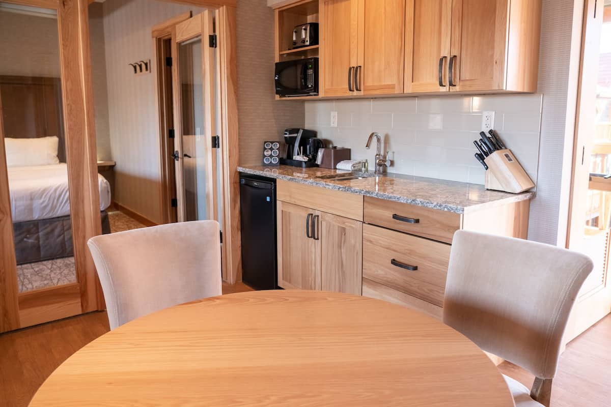 rooftop 2 bedroom suite | private kitchenette | fridge, coffee/tea maker, electric kettle