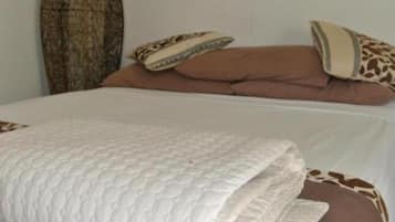 1 bedroom, desk, iron/ironing board, bed sheets