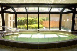 A hot tub with a view of a garden through large windows. - Izu Kogen Hotel Five Stars (Ito)
