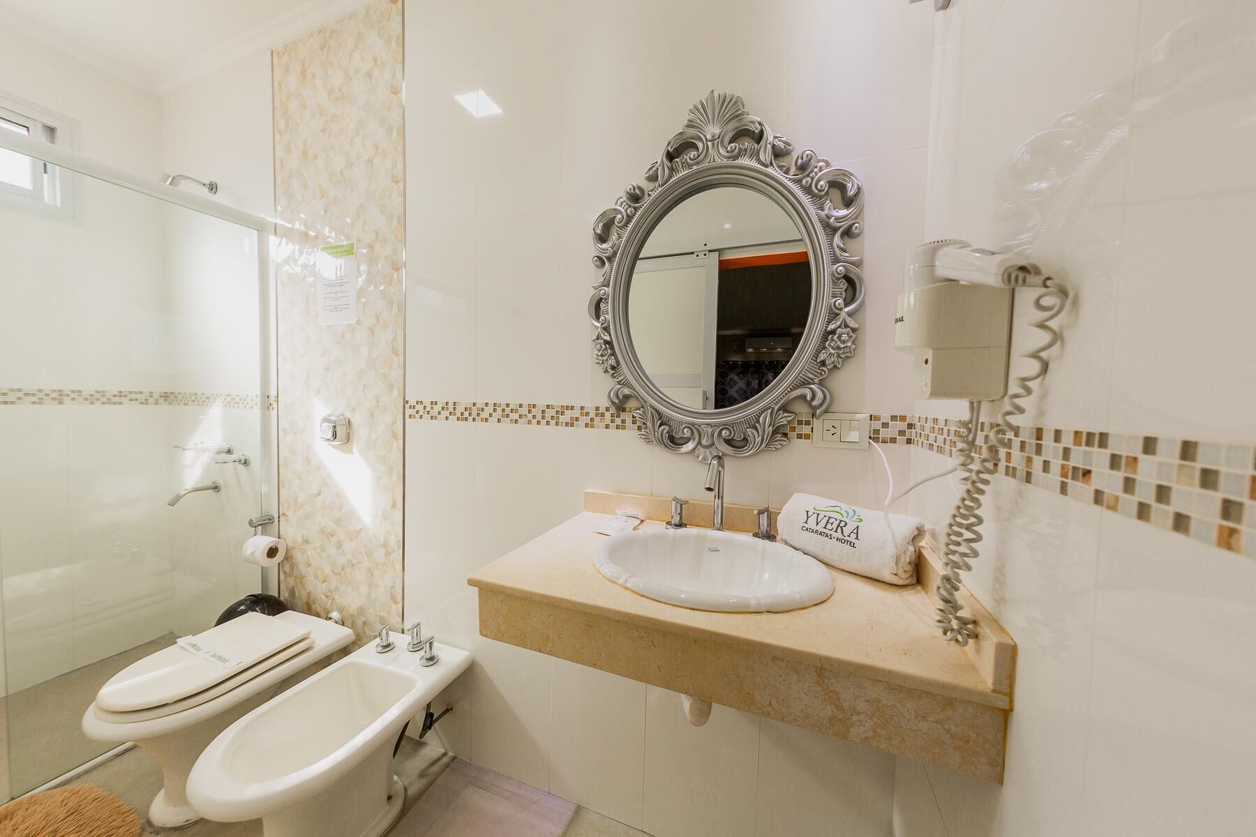 bathroom | shower, free toiletries, hair dryer, towels