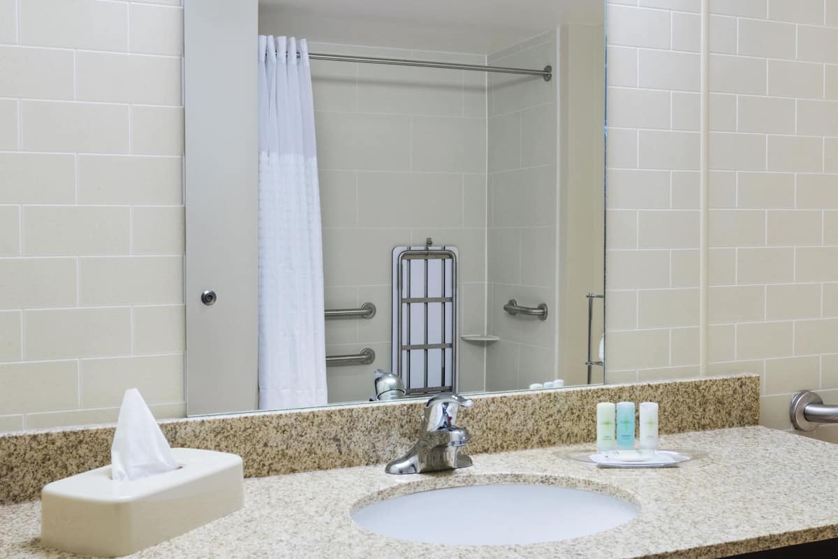 suite, 1 king bed with sofa bed, accessible, non smoking (2 person sofa bed) | bathroom | combined shower/bathtub, towels