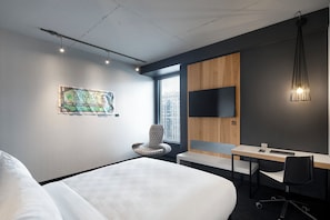 Premium bedding, desk, soundproofing, iron/ironing board
