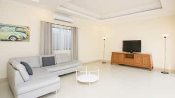 5 Bedrooms Villa with Private Pool and Jacuzzi | Living area | 32-inch flat-screen TV with cable channels, TV, DVD player