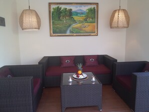 Suite, 1 Bedroom, Private Pool | Living room | LCD TV