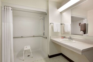 Kamer, 1 queensize bed, toegankelijk voor mindervaliden, niet-roken | Badkamer | Een bad/douchecombinatie, gratis toiletartikelen, handdoeken